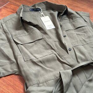 NWT Mango Olive Belted Jumpsuit XS